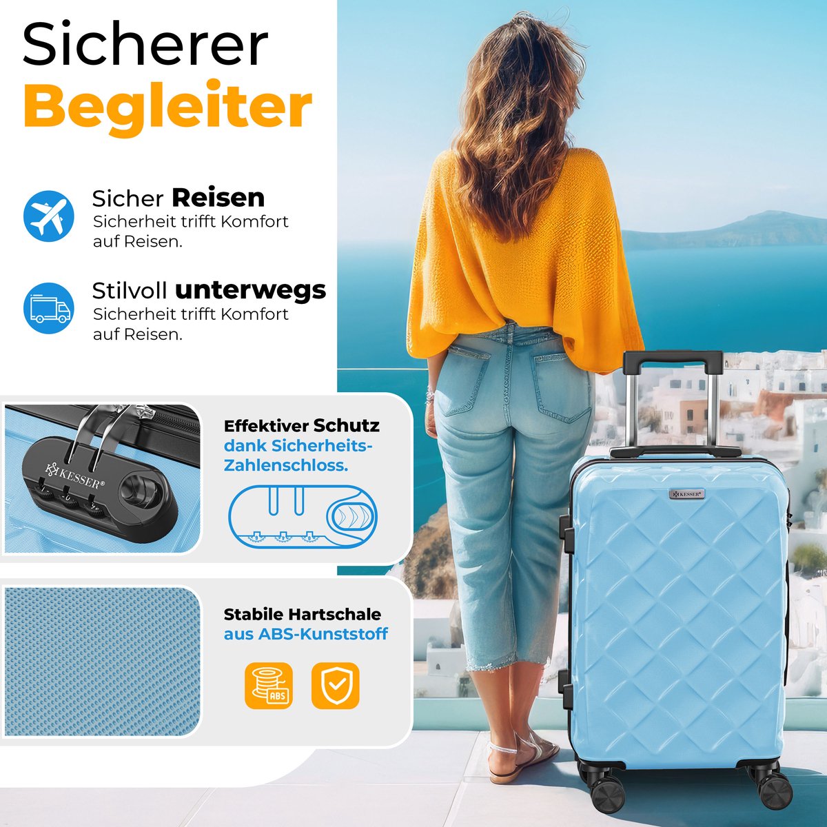 KESSER® Reiskofferset - 4-delig - ABS- Kofferset - Blauw •
