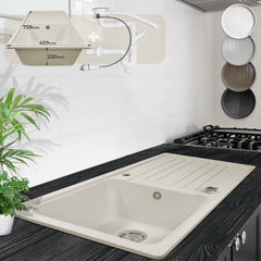 Spoelbak - Wasbak - Keuken - Graniet - 76x22x46 cm - Beige - Aquamarin