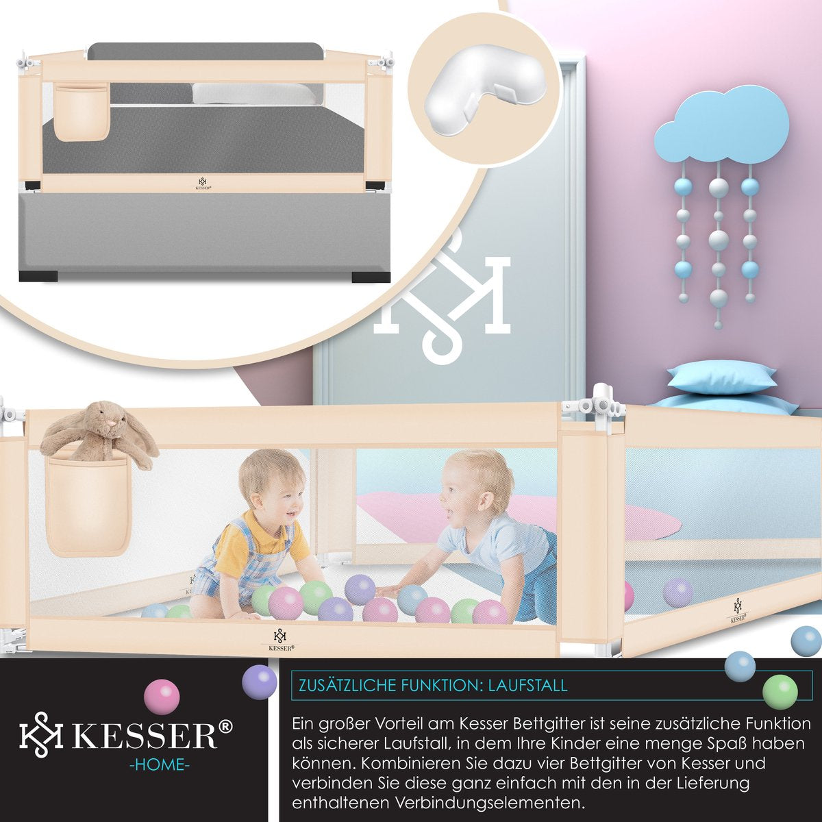 Bedhekje - 150 cm - Bedrand - Bedrail - Bedrek - Beige - KESSER®