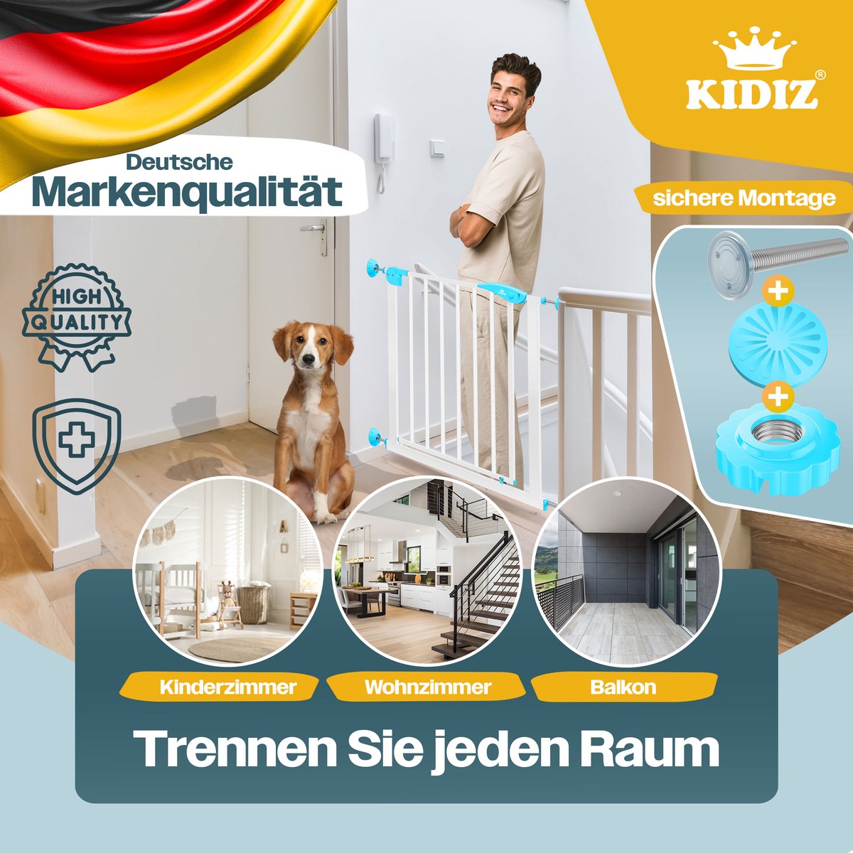 KIDIZ® Traphekje zonder boren - Veiligheidshekje - 74-87cm - Wit
