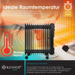 Olieradiator - 2500W Heater - Elektrische kachel - met Thermostaat - Zwart - KESSER®