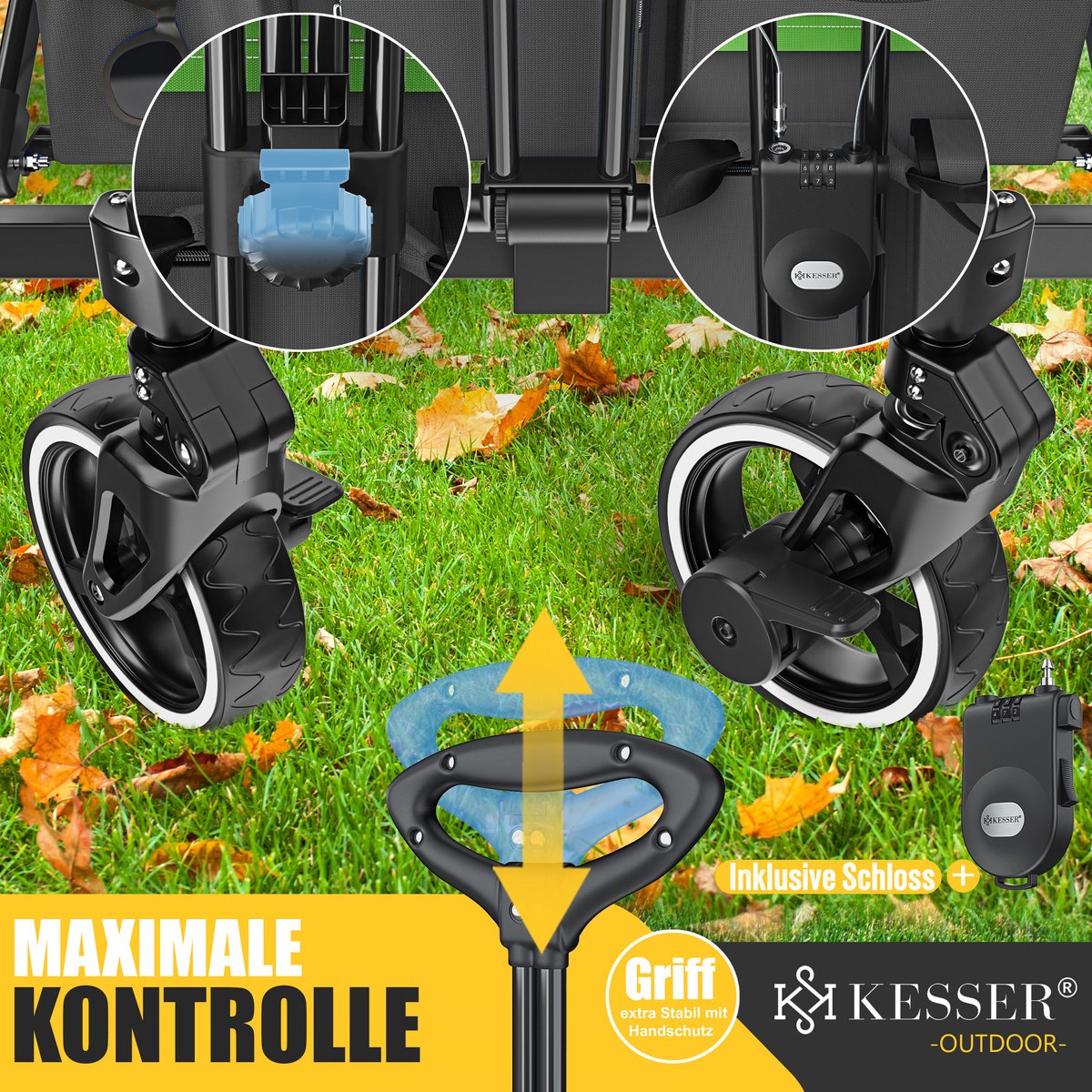 KESSER® Bolderkar GTS-9100 opvouwbaar met Dak tot 80 kg draagvermogen - Antraciet / Neongroen