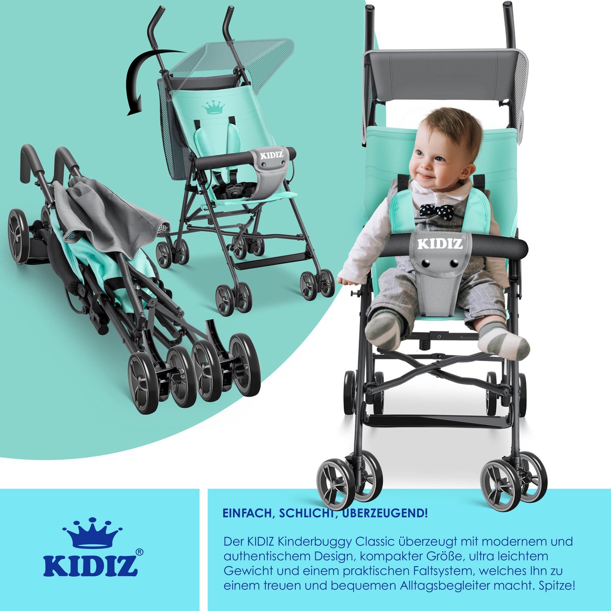 KIDIZ® Kinderwagen - Wandelwagen - Kinderbuggy - Mintgroen