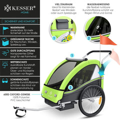 KESSER® Fietsaanhanger - Kinderaanhanger - Max. 40kg - Groen •