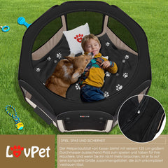 LOVPET® Puppyren voor Kleine Dieren Honden Katten - Opvouwbaar Hondenren inclusief kom en Haringen - Puppy Ren Pop-up Systeem Indoor & Outdoor Konijnenren - Beige