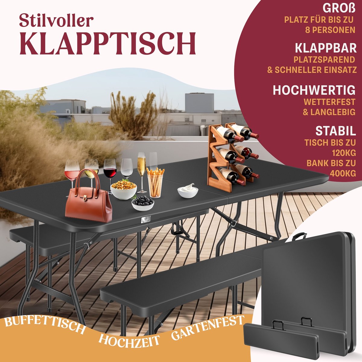 KESSER® Biertafel - Picknicktafel - Opvouwbaar - Antraciet
