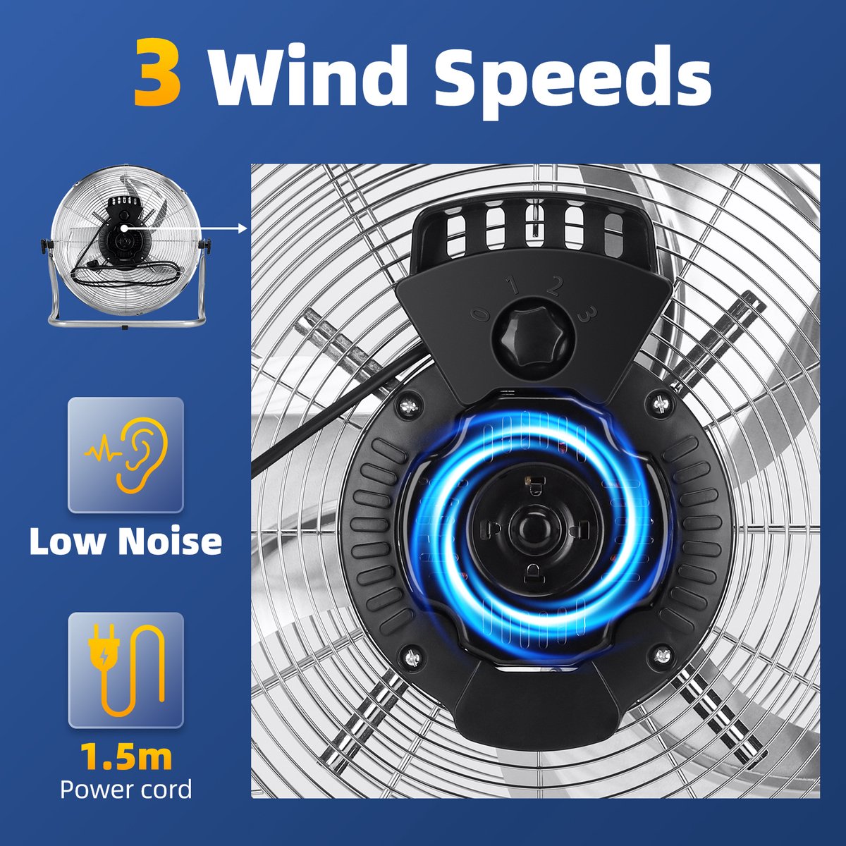 Aigostar Vloerventilator - Chroom - Ø 51 cm - 3 snelheden - 100W
