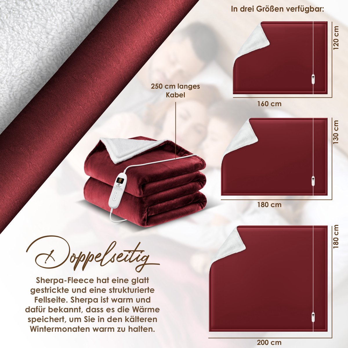 KESSER® Elektrische deken - Warmtedeken - 200x180cm - Rood •