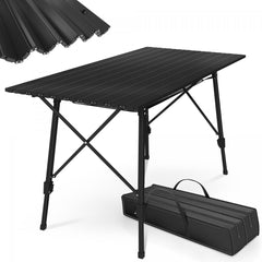 Campingtafel - inklapbaar - in hoogte verstelbaar - 90 x 45 cm - aluminium - met draagtas - Zwart
