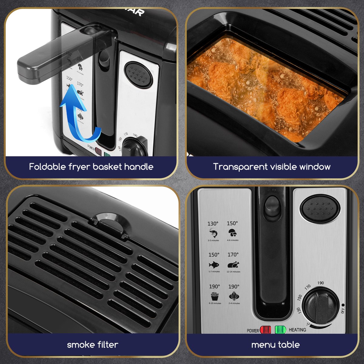 Aigostar Olivia 30ZST - Frituurpan - 1650W - 2.5L - Zwart