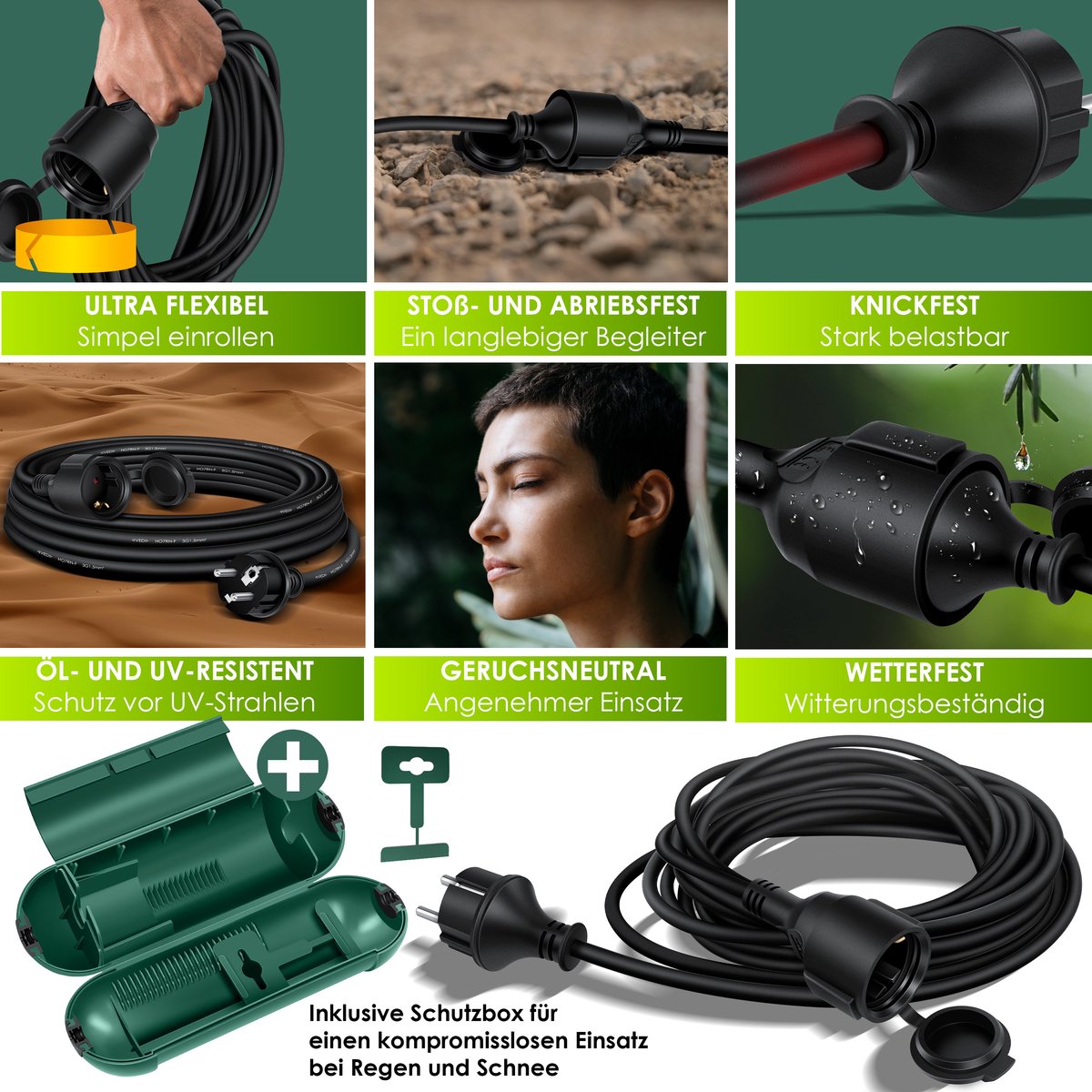 KESSER® Verlengkabel 10 meter voor binnen en buiten IP44 - Zwart