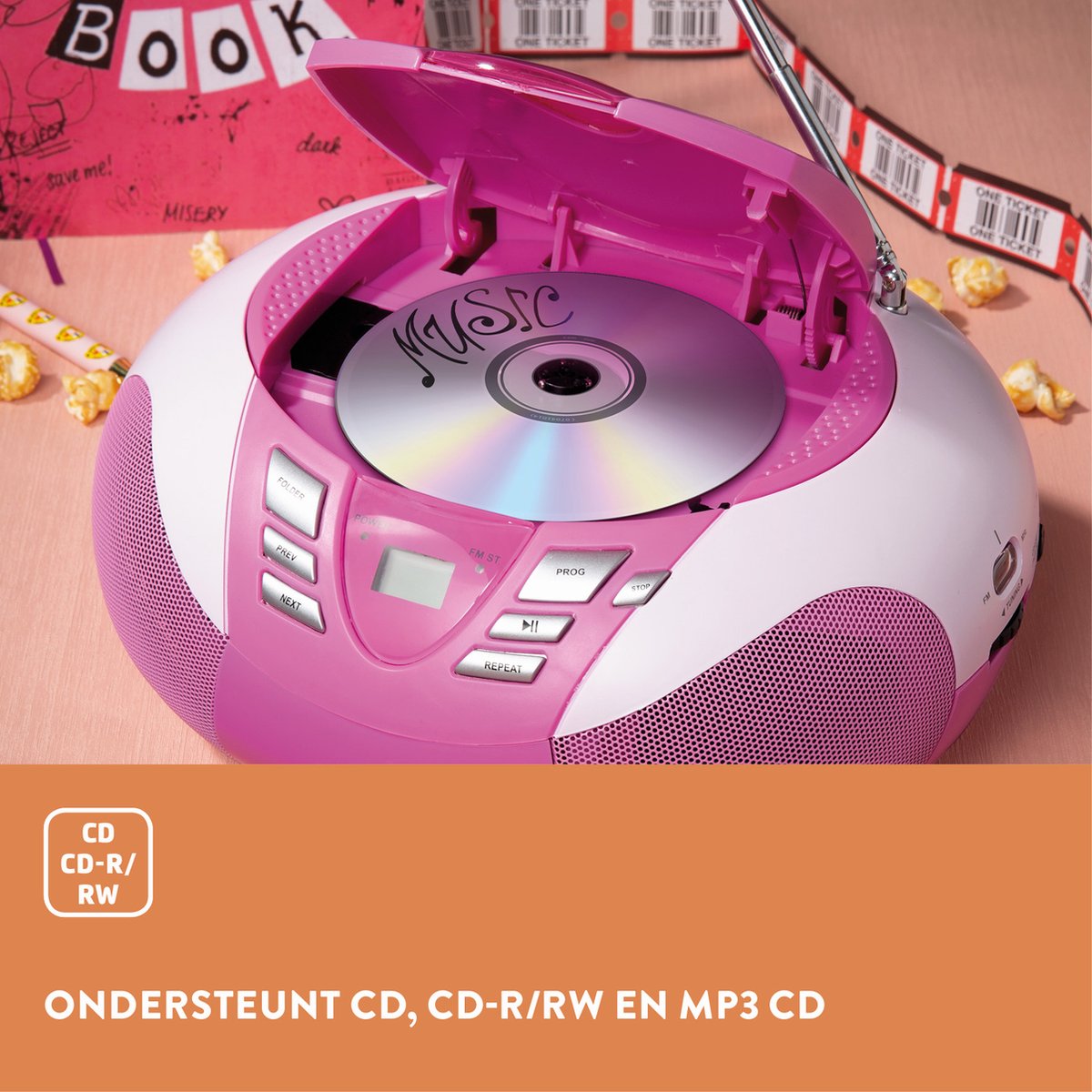 Lenco SCD-37 - Draagbare radio CD speler met MP3 optie en USB - Roze