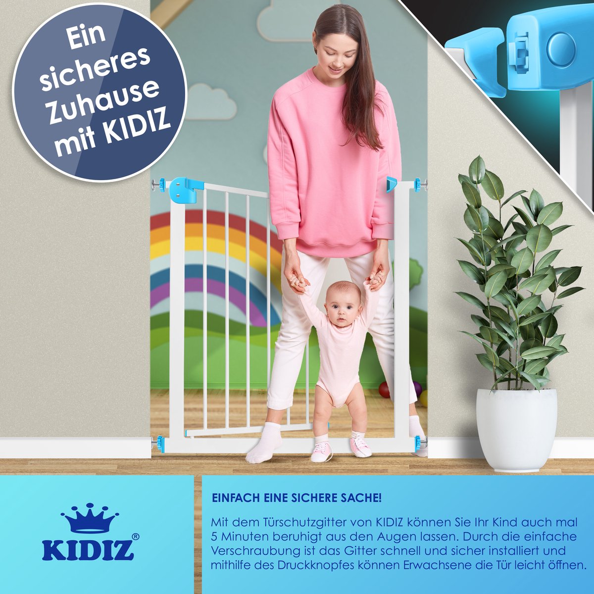 KIDIZ® Traphekje zonder boren - Veiligheidshekje - 74-87cm - Wit