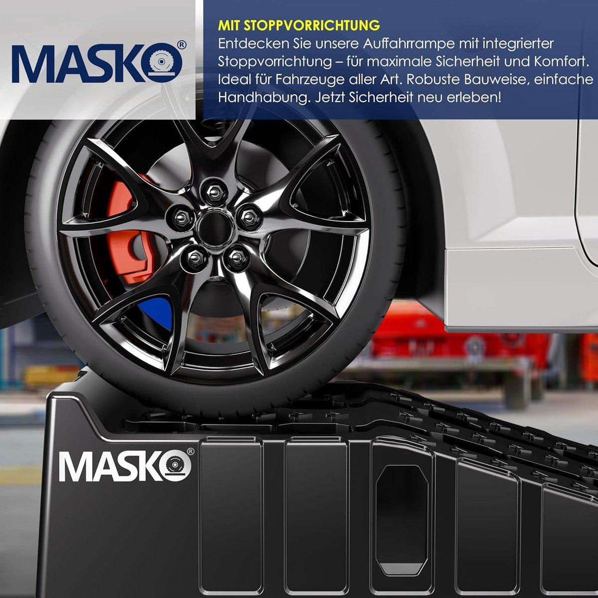 MASKO® Oprijplaat - set van 2 - tot 7 ton - Antisliplaag - Overrijbeveiliging - Zwart •