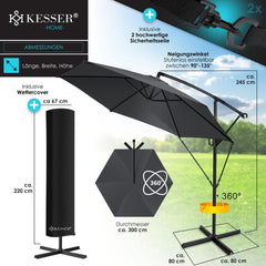 KESSER® Zweefparasol met voet  - Ø3m - 360° Draaibaar  - Antraciet •