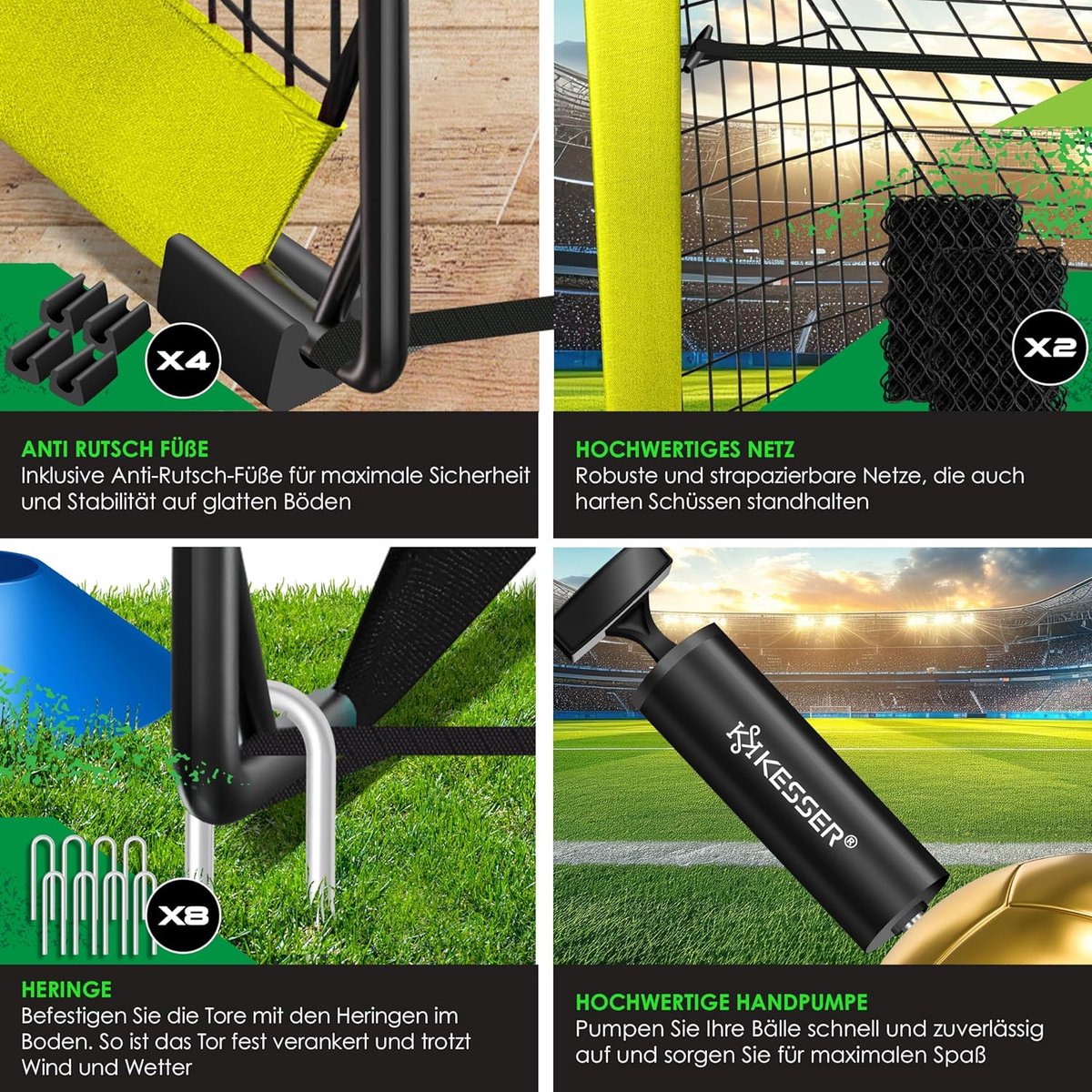 KESSER® Voetbaldoel voor kinderen - Pop-up - set van 2 - Zwart / Geel