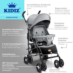 KIDIZ® Kinderwagen - Wandelwagen - Kinderbuggy - Grijs