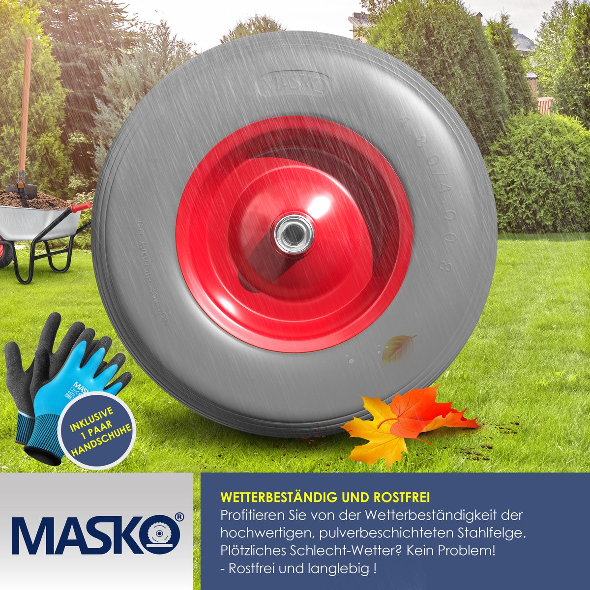 MASKO® Kruiwagenwiel Massief - 4.80/4.00-8 Ø 390mm - Grijs