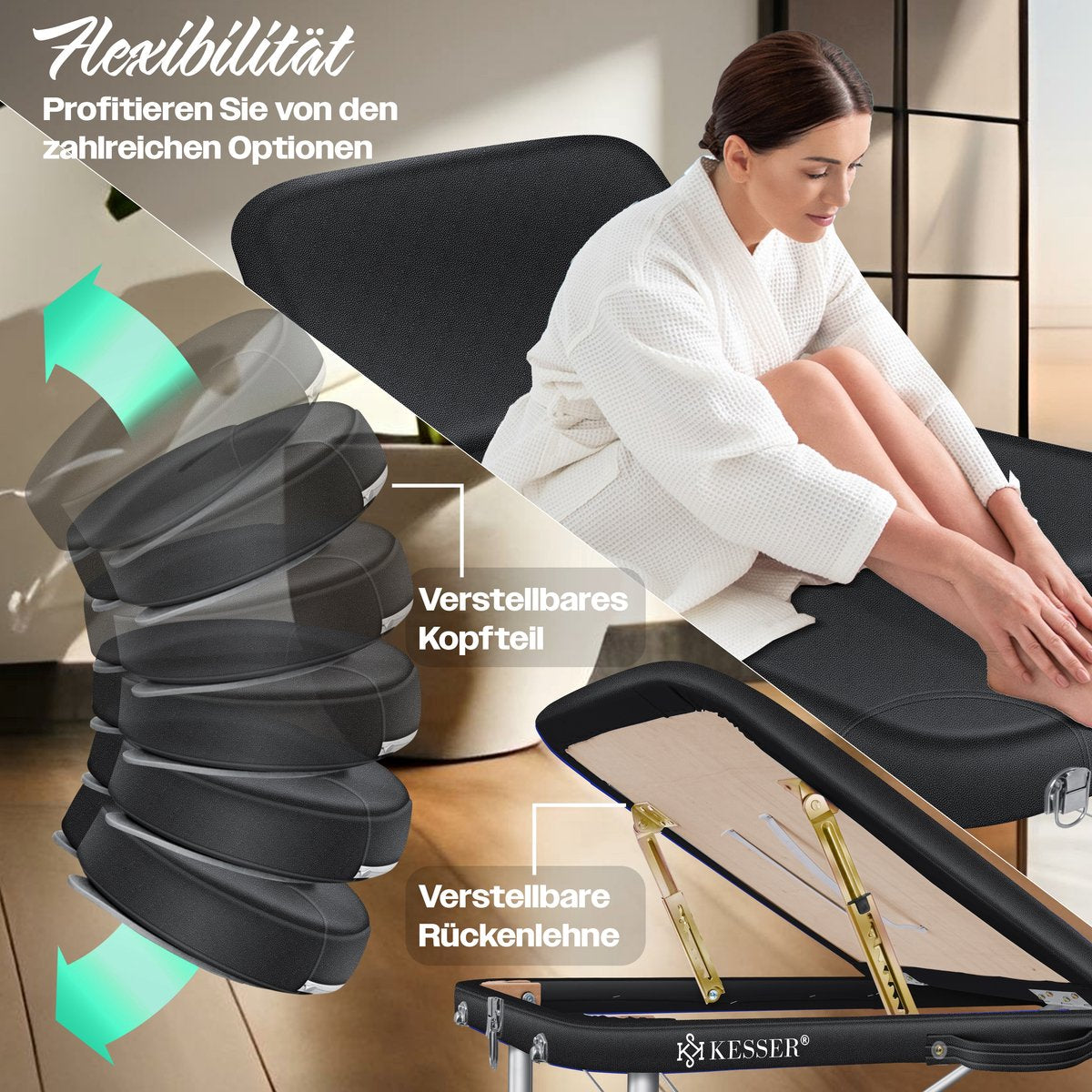 KESSER® Massagetafel inklapbaar - Tot 225kg - Verstelbaar - Zwart
