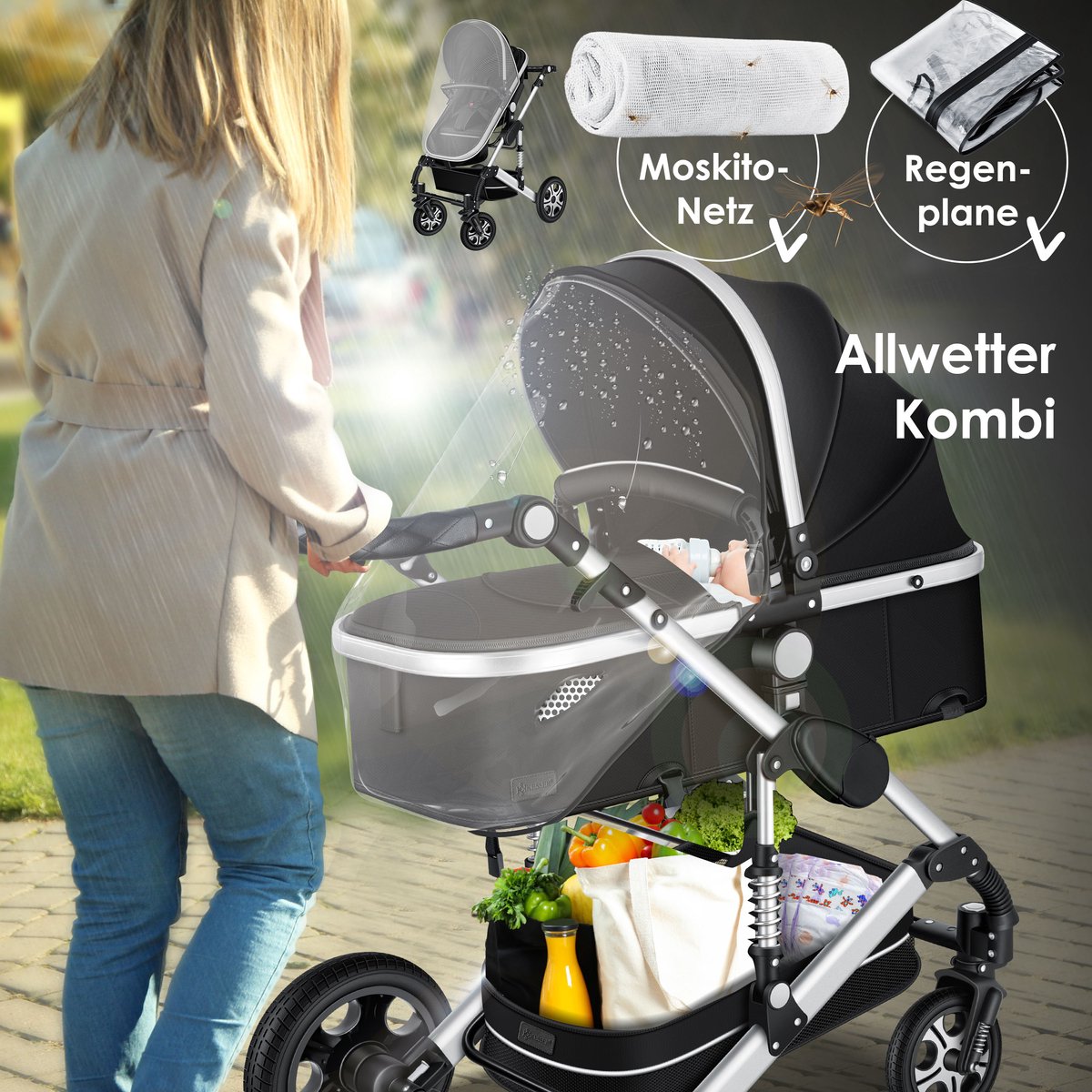 Kinderwagen 3 in 1 - Buggy - Wandelwagen - Kinderbuggy - Zilver - KESSER®