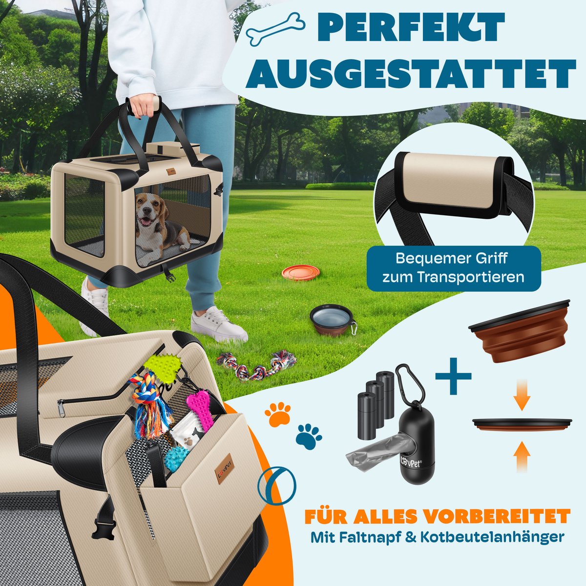 Reisbench hond - Draagtas hond - Transportbox - 102x69x69 cm - Beige