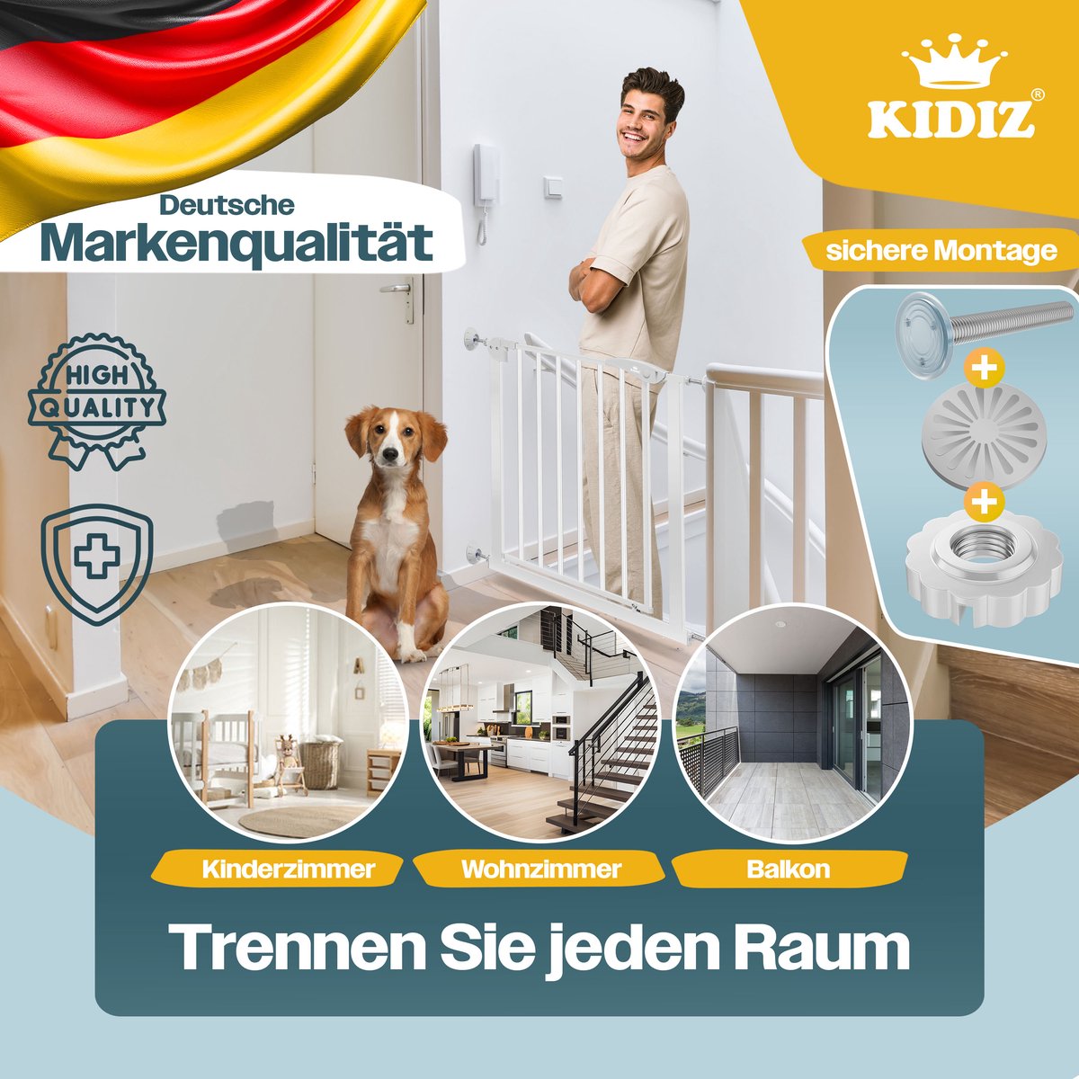 KIDIZ® Traphekje zonder boren - Veiligheidshekje - 74-87cm - Grijs