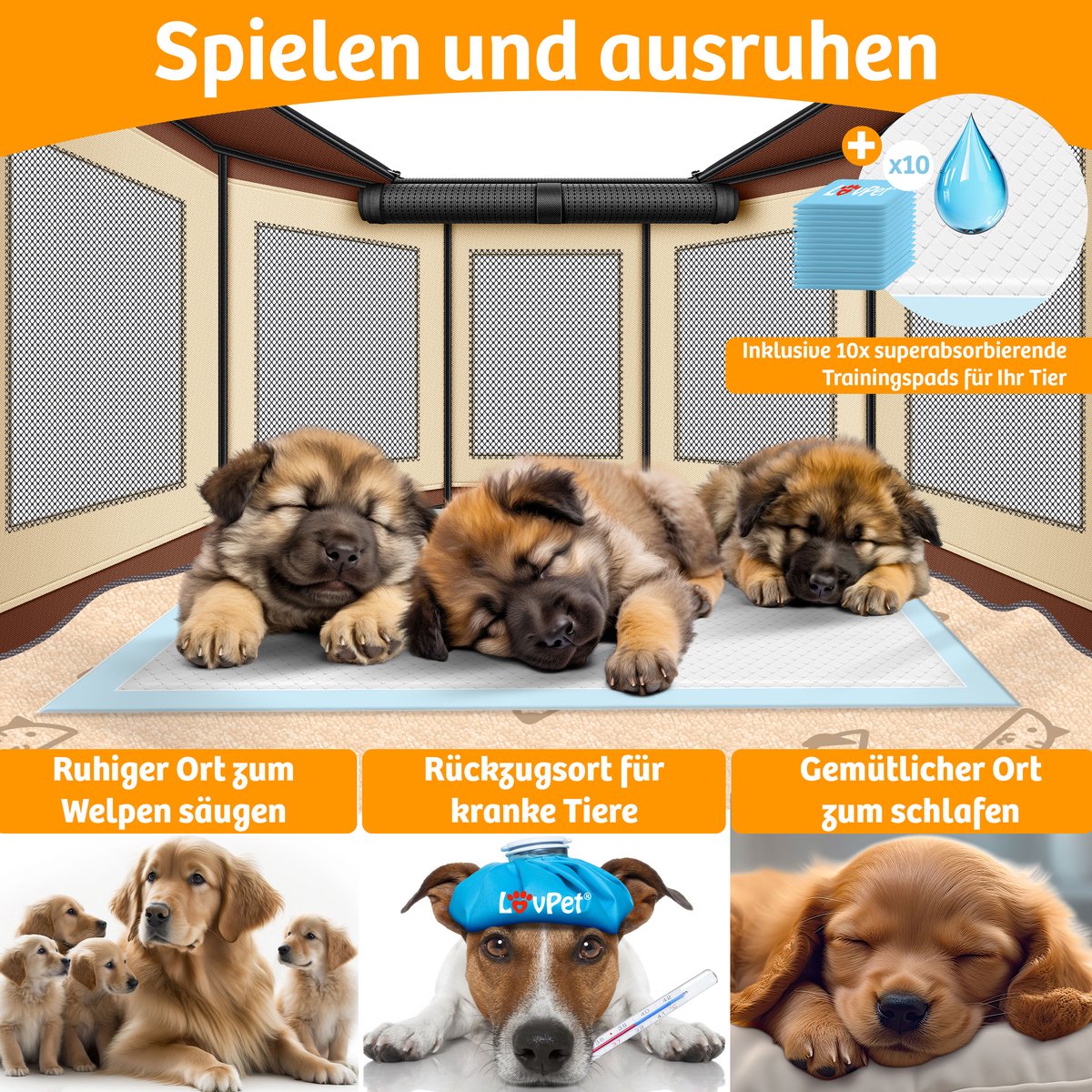 LOVPET® Puppyren - Hondenren - 72x72x43cm - Bruin
