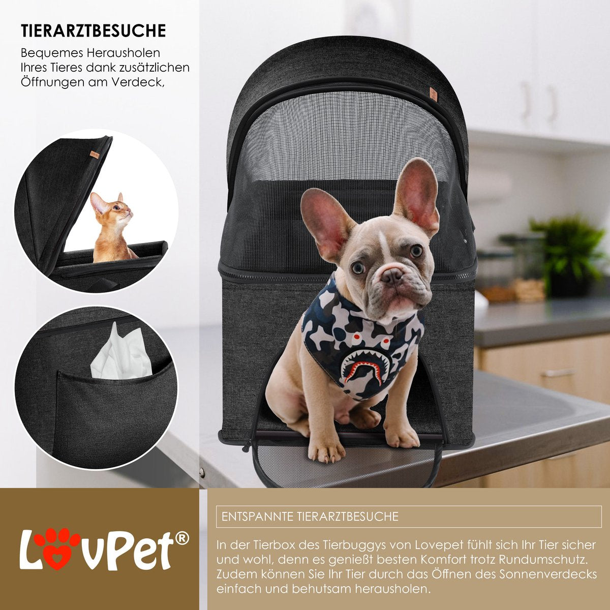 LOVPET® Hondenbuggy 2in1 Huisdieren - Wandelwagen - Zwart