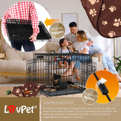LOVPET® Hondenkooi Opvouwbaar Hondentransportkooi Incl. Fleecedeken + Kom Hondenbox met 2 Deuren Transportkooi Auto, Huisdier Transportbox Hondentransportbox met Vloertray - M, Zwart