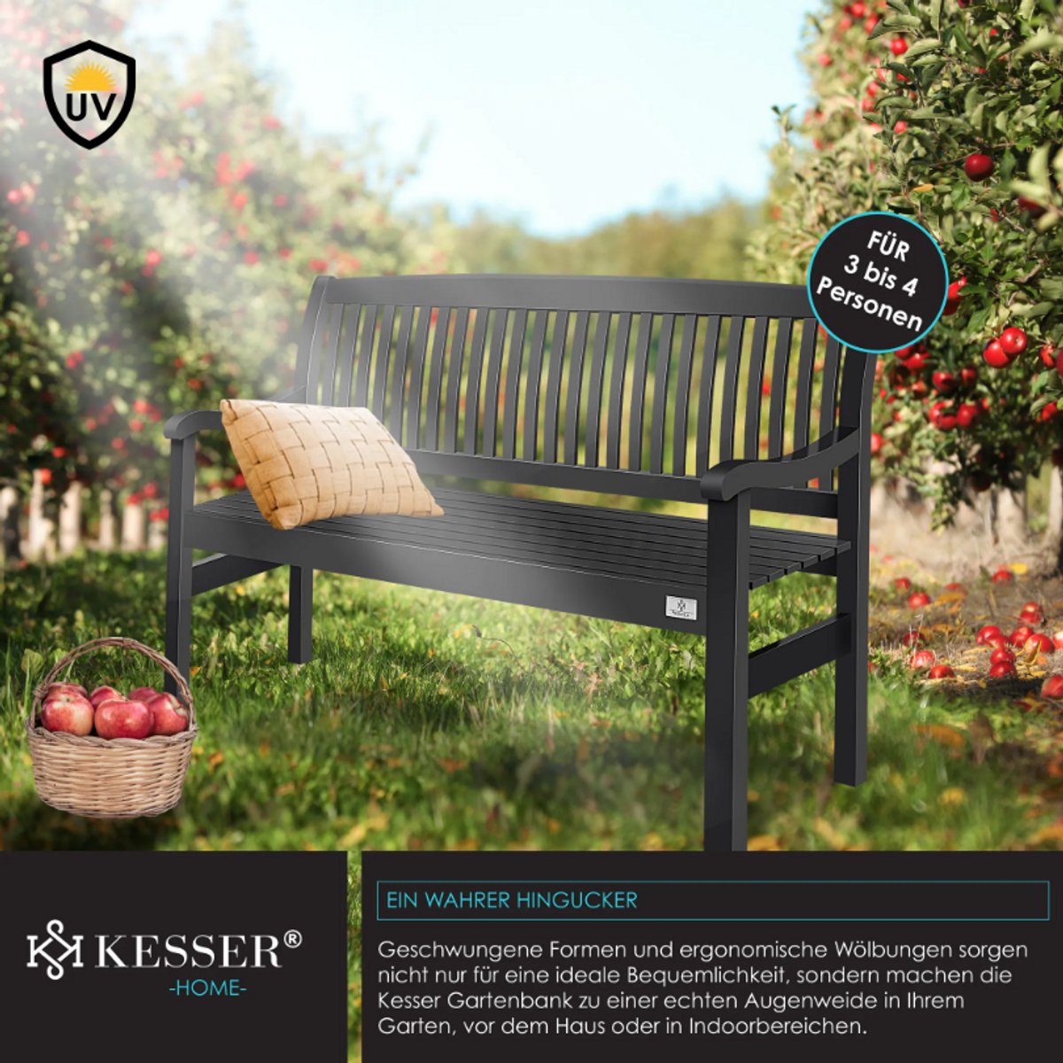 KESSER® Tuinbank weerbestendig - 3-4 Personen - Donkergrijs