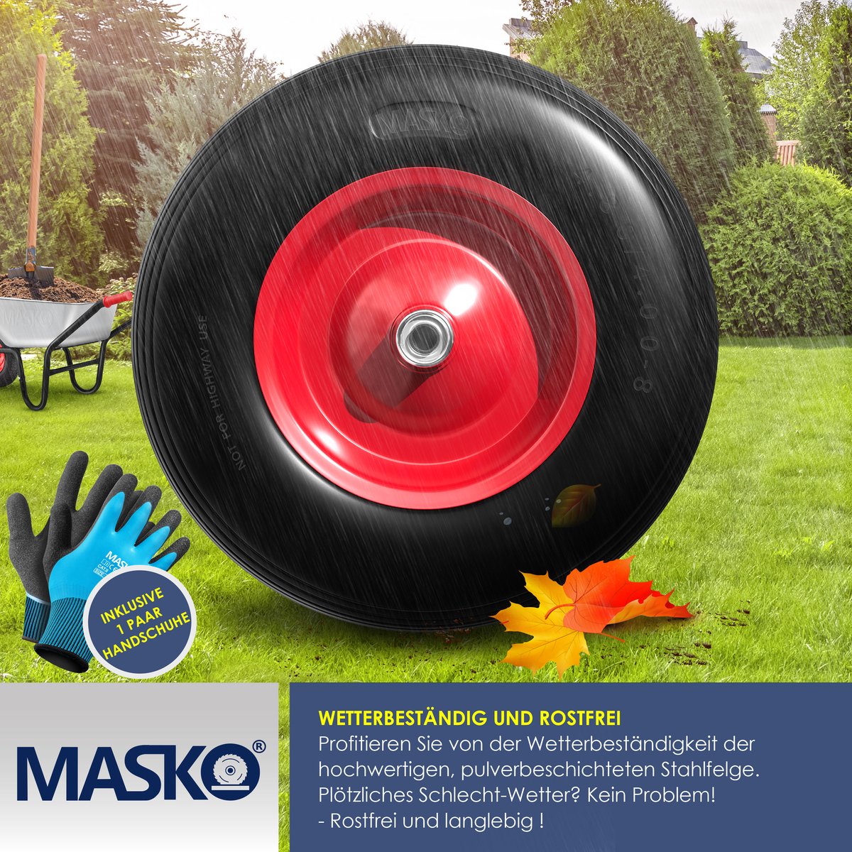MASKO® Kruiwagenwiel Massief - 4.80/4.00-8 Ø 390mm - Zwart