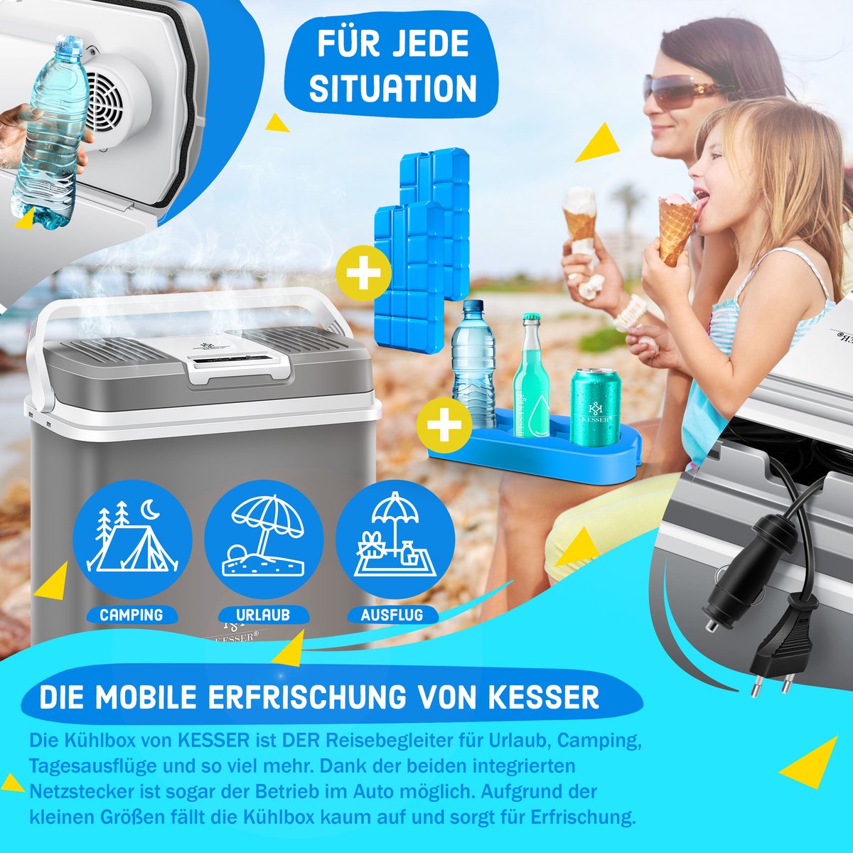Koelbox Elektrisch – 12V en 230 volt - Coolbox - Frigobox - 24L – Grijs •