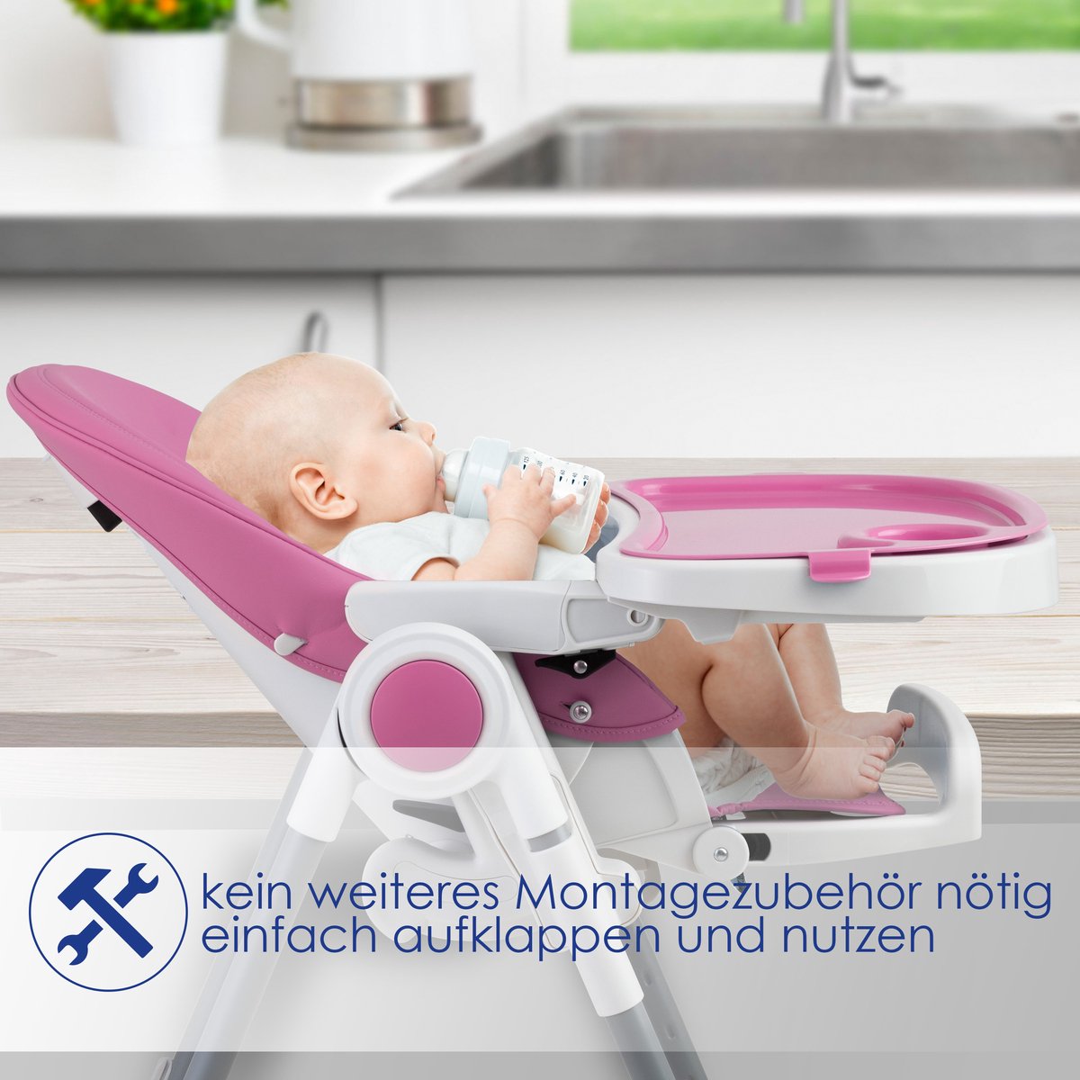 KIDIZ® 3in1 kinderstoel incl. speelbar, Eetstoel, Babystoel, combinatie kinderstoel, 7 in hoogte verstelbare rugleuning, meegroei van 0 maanden tot 6 jaar - Roze