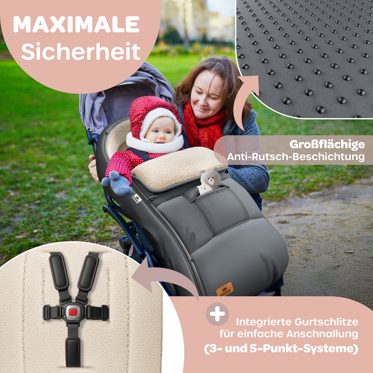 KIDIZ® Voetenzak voor Autostoeltje en Buggy met Ritssluiting - Baby Slaapzak Deken voor Maxi-Cosi & Wandelwagen / Kinderwagen - Antraciet •