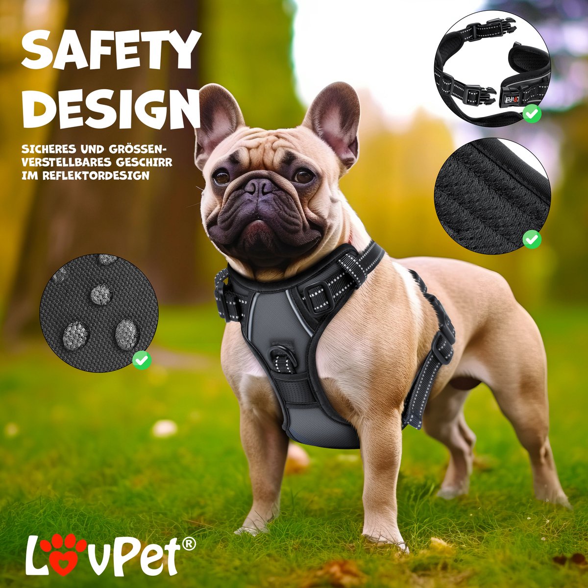 LOVPET® Reflecterende Hondentuigje - Hondenharnas - Antraciet - S