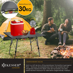 KESSER® Campingtafel Opvouwbaar - Verstelbaar - 120x70 cm - Antraciet