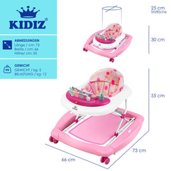 KIDIZ® 4in1 Babywalker / Loopstoel / Loopstoeltje voor Baby speel- en loopstoeltje - schommelfunctie baby wipstoeltje met wielen, licht, muziek, speelcentrum eettafel loopstoel loophulp baby's vanaf 6 maanden opvouwbaar - Roze