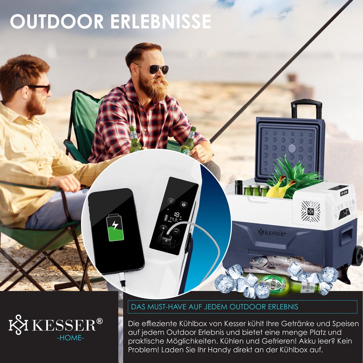 KESSER® Elektrische Koelbox - Compressor - tot -20°C - 30L - Marineblauw