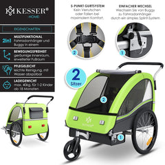 KESSER® Fietsaanhanger - Kinderaanhanger - Max. 40kg - Groen •