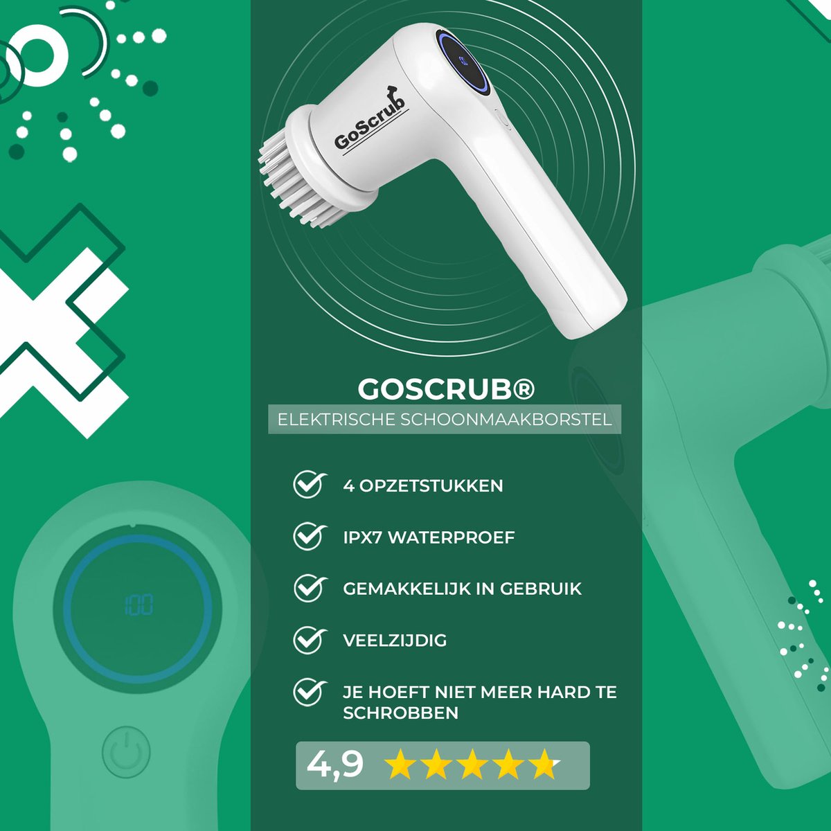 Elektrische Schoonmaakborstel – Elektrische Schrobber - Schrobborstel – Wit - Mini - GoScrub® •