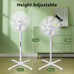 Aigostar Erika Statiefventilator - Oscillerende Ventilator Staand - Stille Werking - 3 Standen - In hoogte verstelbaar - 7 bladen - 50W - Wit