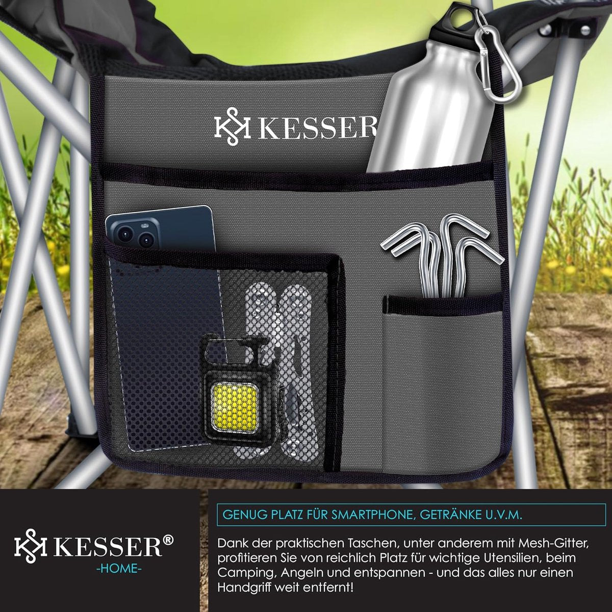 KESSER® Campingstoel - Visstoel - Vouwstoel - Antraciet