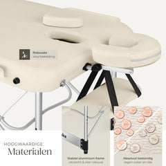 tectake® 3-Zones Massagetafel – 78cm Breed – Behandelbank met 5cm Dikke Vulling en Aluminium Frame – Inclusief 15 Hoofdsteundoekjes en Draagtas – Max Draagvermogen 230kg – Beige