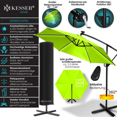 KESSER® Zweefparasol - LED Solar - 350cm x 350cm - Tuinparasol - Groen