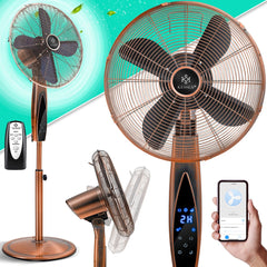 KESSER® Statiefventilator Metaal staande Ventilator met afstandsbediening APP Functie Wifi Timer - Oscillatiefunctie 80 graden 55W - 3 snelheidsniveaus In hoogte verstelbare stand - Koper