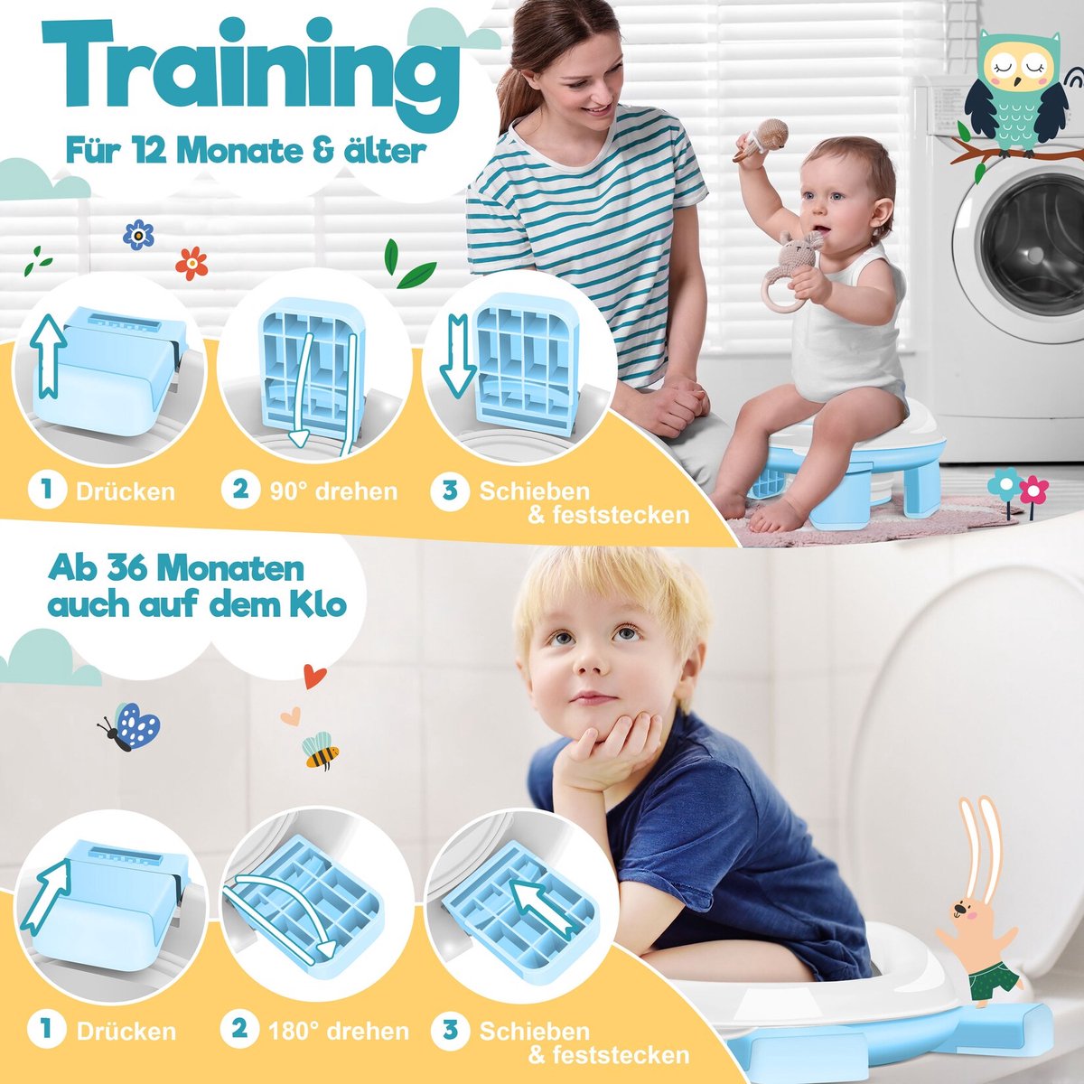 KIDIZ® Toiletbril voor kinderen - Kindertoiletbril - WC verkleiner - Blauw
