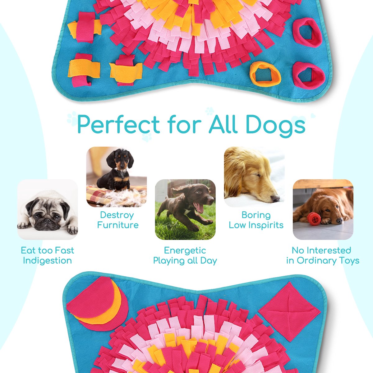 Nobleza Snuffelmat hond - honden speelmat - hondenspeelgoed - fleece - snackmat - 70 x 70 cm