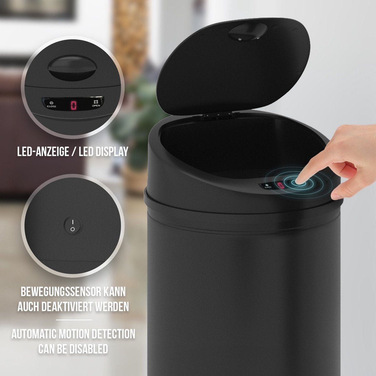 Jago Prullenbak met Sensor - Afvalbak - Vuilnisbak - RVS - LED-Display - 40 Liter - Zwart