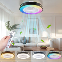 Aigostar 10R2R - Plafonniere met ventilator - LED RGBW - Ø 50cm - 6 Standen - Dimmer - Afstandsbediening - Plafondventilator - 55W - Zwart •