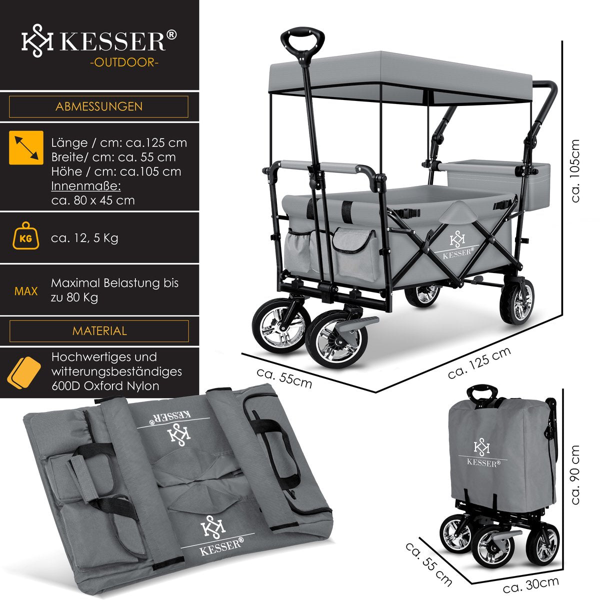 KESSER® Bolderkar - Opvouwbaar - Bolderwagen - Grijs